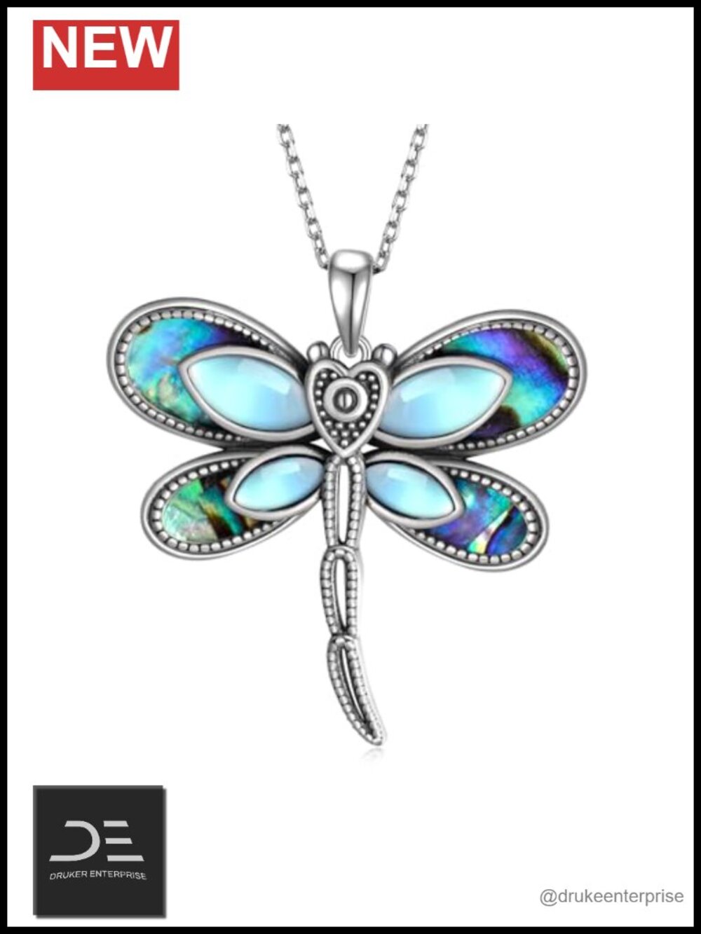 925 Sterling Silver Dragonfly Moonstone Pendant Necklace 18in